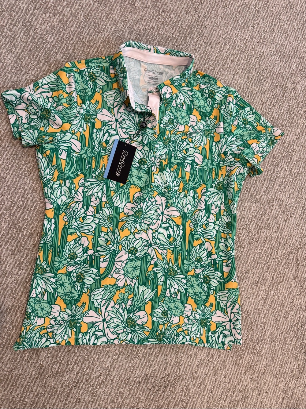 NWT Sporty Floral Short Sleeve Polo - Green & Yellow
